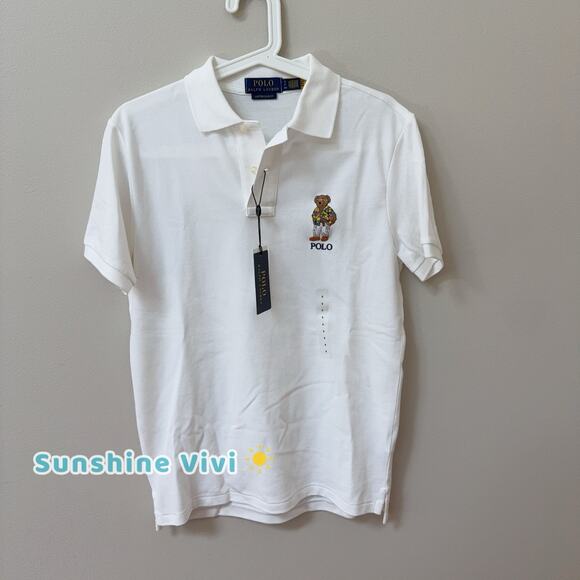 NWT Polo Ralph Lauren Custom Slim Fit Polo Bear Polo Shirt Men's Small White